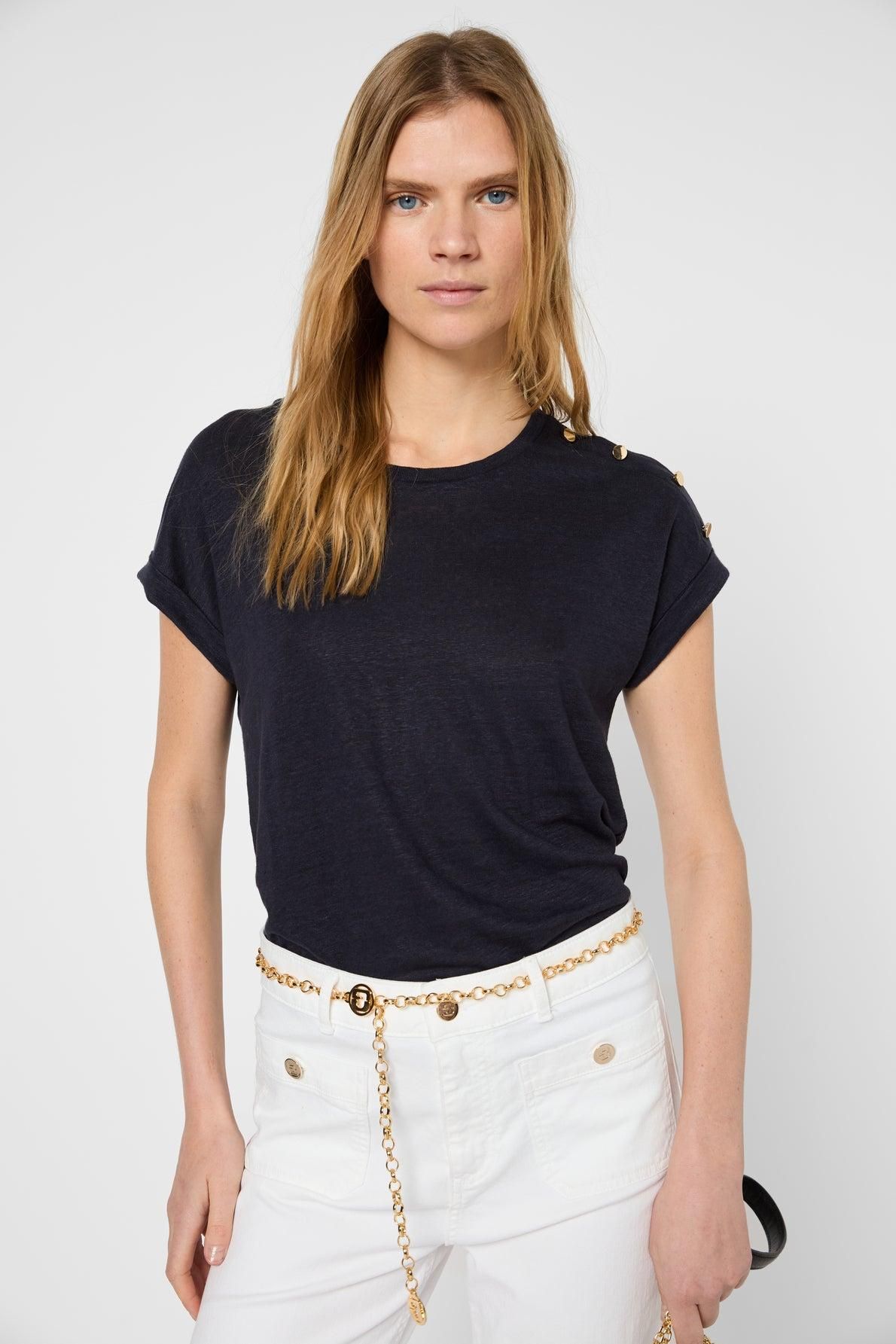 T-shirt En Lin Noir Gérard Darel - Taille 2 (38) - Occasion Très Bon état - Pour Femme