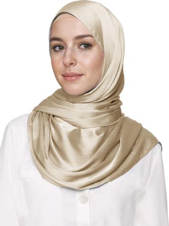 Lina & Lily Premium Crinkled Satin Hijab Head Scarf Shawl for Muslim Women (Beige)