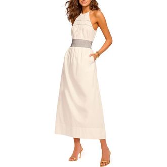 Ramy Brook Melanie Smocked Waist Sleeveless Maxi Dress in White at Nordstrom Rack, Size Large