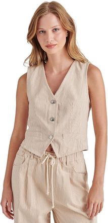Steve Madden Selene Top Womens Khaki Striped Cotton V-Neck Blouse PALL119