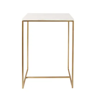 Maisons du monde Mesa auxiliar de mármol blanco y metal dorado