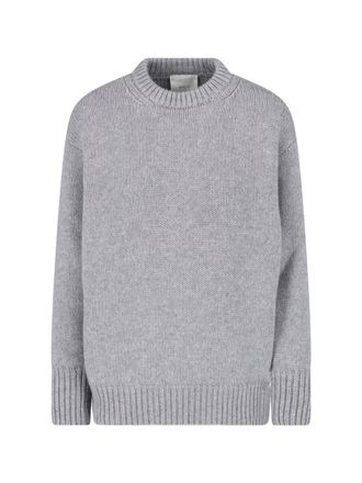 Malo Grey Ribbed Crewneck Cashmere Sweater