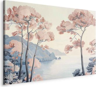 OEM Imagen - Paisaje Con Acantilados Marinos Y &Aacute;rboles En Delicados Tonos Rosados / Motivo Delicado De Acantilados Marinos Y &Aacute;rboles En Tonos Pastel