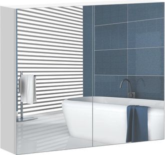 HOMCOM Wall Mounted Bathroom Mirror Storage Cabinet Cupboard with Adjustable Shelf Double Doors Mount w/ Door and Shelves | TJ Hughes