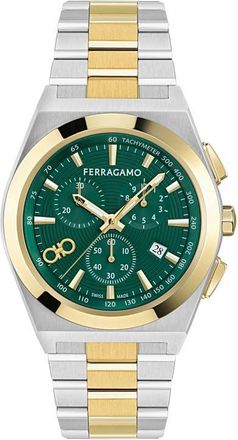 Ferragamo Vega Upper East Two-Tone Bracelet Chronograph Watch, 42mm in Two Tone at Nordstrom