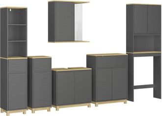 Vicco Set di mobili da bagno Livia, Antracite/quercia, 6 parti