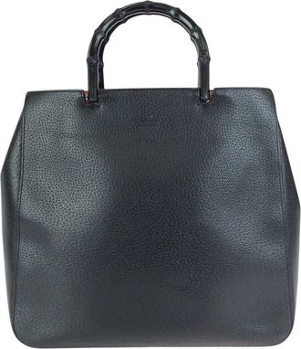 Gucci Black Calfskin Bamboo Tote (Authentic Pre-Loved)
