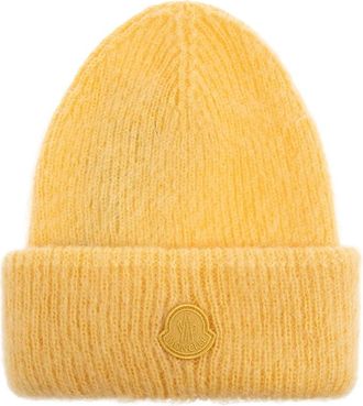 Moncler Pet met logopatch - Dames - Hoeden - Geel - ONE Size - Wol - Accessoires