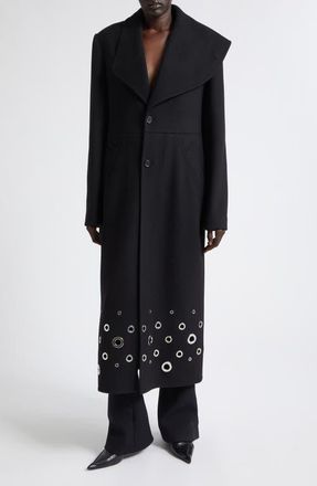 Proenza Schouler Alix Grommet Eyelet Wool Melton Coat in Black at Nordstrom, Size 4
