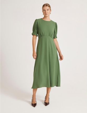 Finery Mela Chiffon Midi Tea Dress in Green at Nordstrom, Size 18