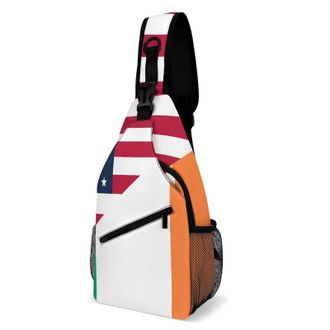 Generic U.S. And Ireland Flag Unisex Shoulder Bags Casual Crossbody Chest Bag Sling Backpack for Hiking Cycling Travel