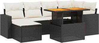 vidaXL Set De Comedor De Jard&iacute;n 7 Pzas Y Cojines Rat&aacute;n Sint&eacute;tico Negro Vidaxl