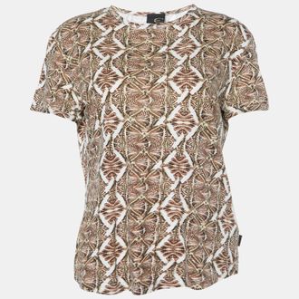 Just Cavalli Brown Printed Cotton & Modal Fitted T-Shirt