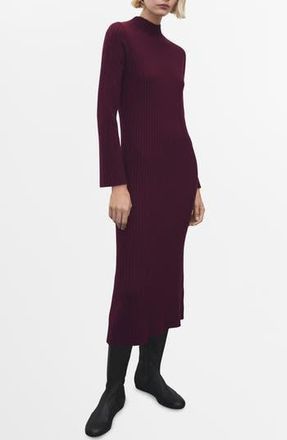 Mango Rib Long Sleeve Midi Sweater Dress in Wine at Nordstrom Rack, Size 2