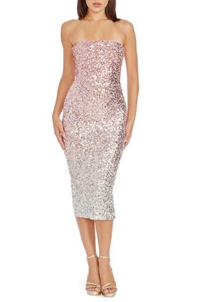 Dress The Population Viviana Sequin Strapless Cocktail Dress in Blush Multi at Nordstrom, Size Xx-Large