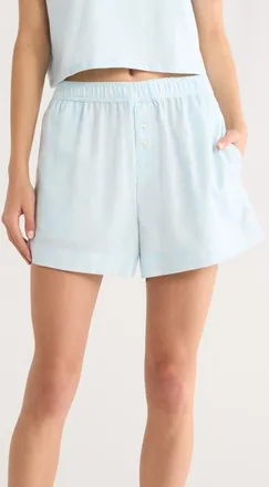 Open Edit Print Cozy Flannel Boxer Pajama Shorts in Blue- Ivory Argyle Bow at Nordstrom, Size X-Small