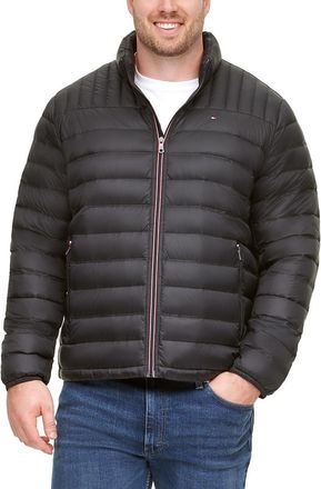 Tommy Hilfiger Mens Ultra Loft Packable Puffer Jacket Down Alternative Coat, Black W/Patch, US Large Tall