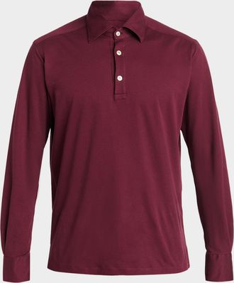 Kiton Men & apos;s Cotton Pique Long-Sleeve Polo Shirt