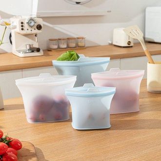 OEM Sacchetti Per Alimenti Riutilizzabili In Silicone (confezione Da 4) A Tenuta Stagna, Adatti Al Congelatore E Al Microonde, Rimangono In Posizione Vert