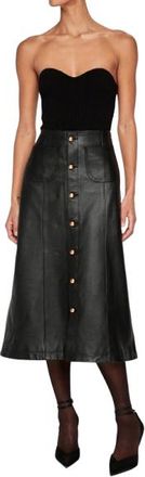 DL1961 DL 1916 Black Leather Obsidian Alma Midi Skirt Size XXS