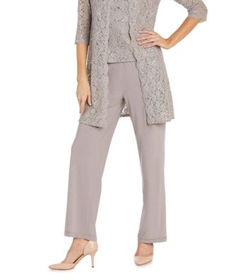 R & M Richards Embellished Dressy 3 Piece Pants Set In Taupe