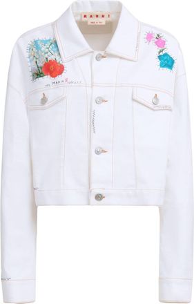 Marni appliqué-detail logo-embroidered jacket - women - Cotton/Spandex/Elastane - 44 - White