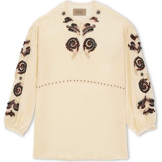 Fortela Allegra Embroidered Silk Shirt in Milk at Nordstrom, Size 40 Eu