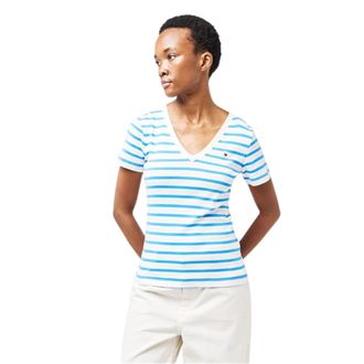 Tommy Hilfiger Gestreepte katoenen T-shirt voor dames (Ecru/Blauw)