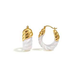 Gold & Honey Womens Rope Shrimp Lucite Birthstone Hoop Earrings In June - Pearl