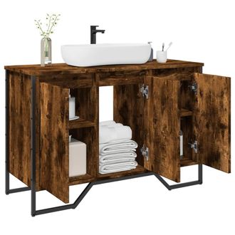 Berkfield Home Bathroom Sink Cabinet Smoked Oak 91x35x60 cm Engineered Wood | Size: 91 x 35 x 60 cm