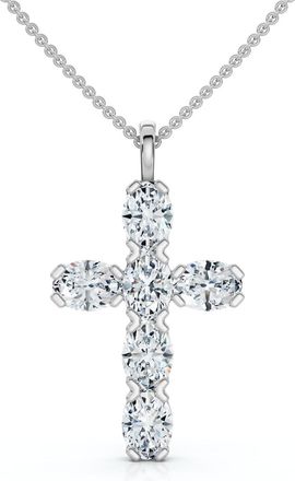 Pompeii3 3/4Ct Oval Diamond Cross 14k Gold 18 Necklace 3/4 Tall