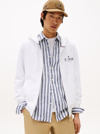 Tommy Hilfiger Kapuzensweatjacke TOMMY HILFIGER HILFIGER STACKED HOODED ZIP TH, Herren, Gr. XL, weiss (wei&szlig;), Sweatware, Obermaterial: 100% Baumwolle, Rippb&uuml;ndchen, 