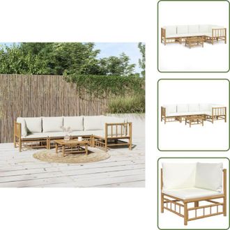 vidaXL The Living Store Set Salotto da Giardino 6pz con Cuscini Bianco Crema in Bamb&ugrave; - Divano da giardino