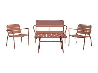 Vente-Unique Sal&oacute;n de jard&iacute;n de metal: un banco, 2 sillones bajos y una mesa baja - Terracota - MIRMANDE de MYLIA