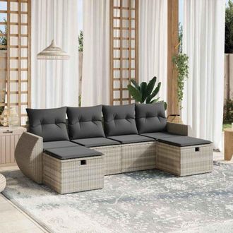 vidaXL Vidaxl - Set De Sof&aacute;s De Jard&iacute;n 6 Pzas Y Cojines Rat&aacute;n Sint&eacute;tico Gris