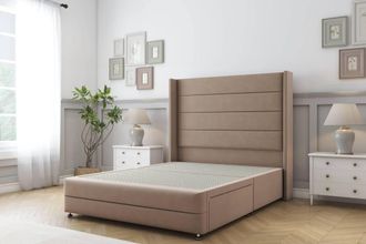 Sloomy Sterling Plush Divan Base No Drawers - 54 Wing Headboard-Footboard in Taupe | Size: Small Single