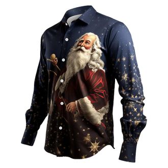 Generic Mens Casual Shirts Funny Christmas Shirts Long Sleeve Button Down Santa Cllaus Shirt Mens UglyChristmas Shirt Novelty SantaClaus Long Sleeve Funny But
