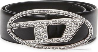 Diesel Oval Buckle Black Strap Belt With Sparkling Embellishments