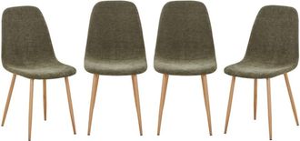 Sweeek Silla de madera y tela con patas color natural, set de 4, verde kaki