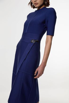 Karen Millen Womens Figure Form Bandage Asymmetric Knit Midi Dress - Navy - Size X-Small