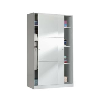 Dmora Guardaroba Waterbury, Armadio Per Camera Da Letto A 2 Ante Scorrevoli, Mobile Con 3 Ripiani E Barra Appendiabiti, Cm 120x50h200, Bianco, Con Imballo R