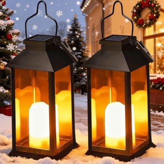 OEM Juego De 2 Faroles Solares Para Exteriores Con Vela Parpadeante, Farol De Mesa Impermeable, L&aacute;mpara Colgante, Ideal Para Navidad, Balc&oacute;n, Jard&iacute;n O Dec
