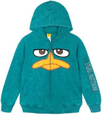 Disney Phineas and Ferb Perry the Platypus Cosplay Fleece Zip-Up Hoodie in Perry Mineral Teal at Nordstrom, Size Xx-Large