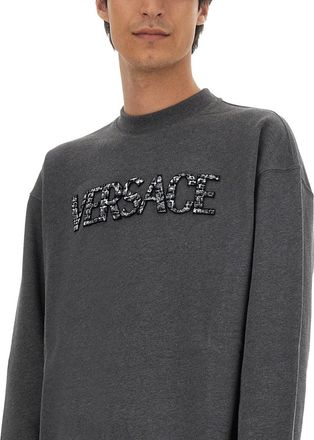 Versace Crocodile Logo Cotton Sweatshirt - Grey