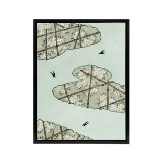 Artery8 Abstract Floral Sky Illustration Framed Canvas Wall Art Print Bijutsukai in Blue | Size: W24 x H32