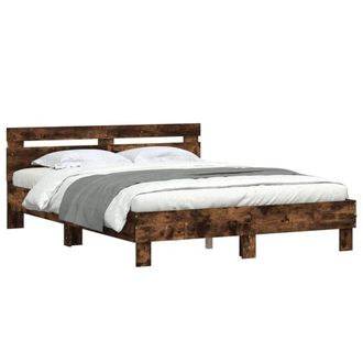 Berkfield Home Durable Bed Frame with LED without Mattress Smoked Oak 140x190 cm in Brown