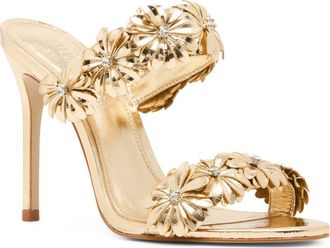 Steve Madden Sunshine Crystal Flower Sandal in Gold Leather at Nordstrom, Size 5.5