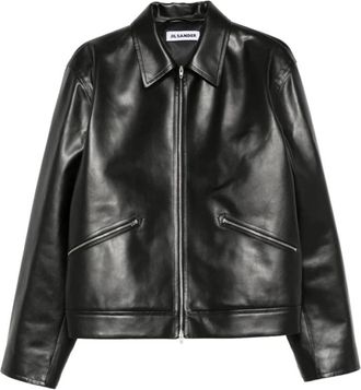 Jil Sander Leren jas met rits - Heren - Leren en Su&egrave;de Jassen - Zwart - L - Leer - Jassen