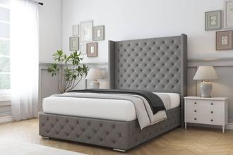 Comfort Beds Emily Dumfries Bed Frame - 50 Upholstered Wingback Headboard in Light Grey | Size: Super King
