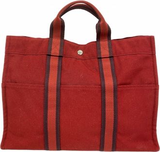 Herm&egrave;s Bordeaux Canvas Tote Bag (Pre-Owned)